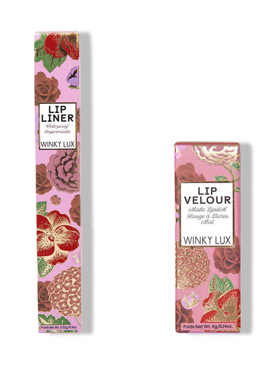 Meow -- mauve waterproof lip liner and lipstick in boxes on white background