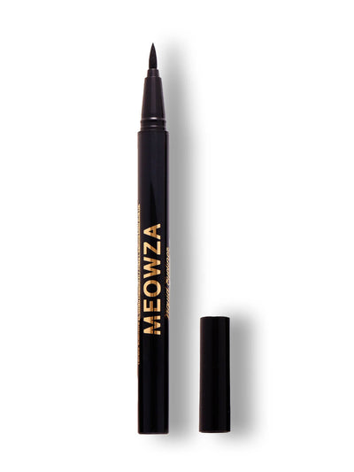 Black -- meowza black liquid eyeliner with cap off on white background