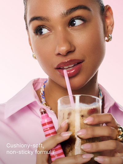dirty soda --  model with product and beverage