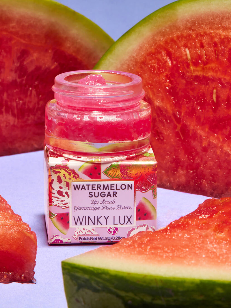 watermelon sugar lip scrub on white background