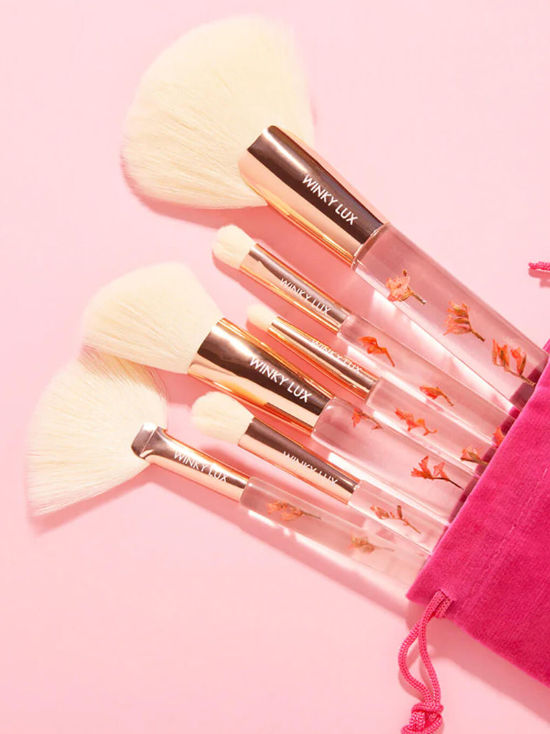 forever flower makeup brush 6 piece set on white background