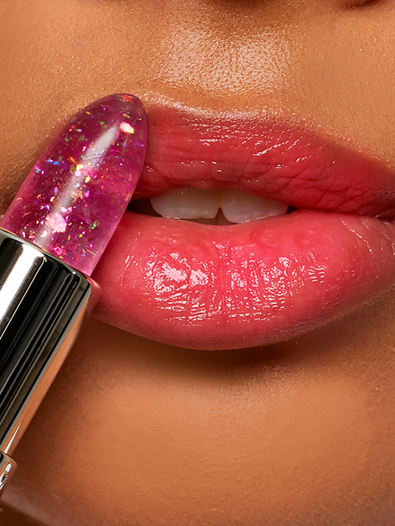 lavender confetti -- glitter confetti ph lip balm on white background