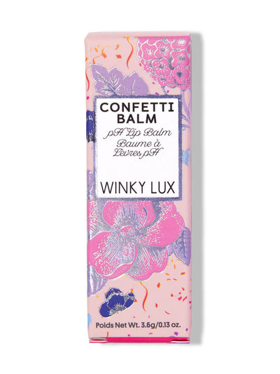rainbow confetti -- glitter confetti ph lip balm in box on white background