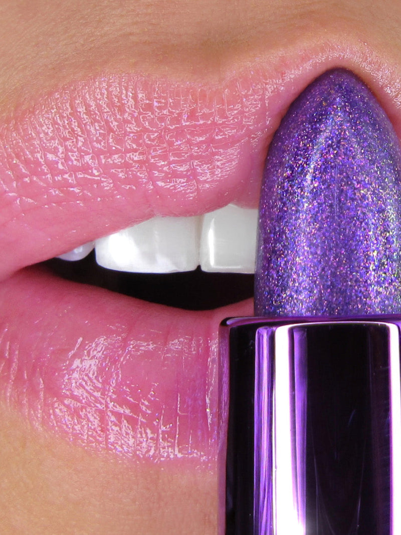 amethyst ph color changing lip balm on white background